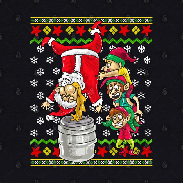 Santa Claus Elf Beer Keg Stand Ugly Christmas Sweater by E